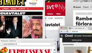 Skärmdump från några av nyhetsförmedlarna i Sverige.