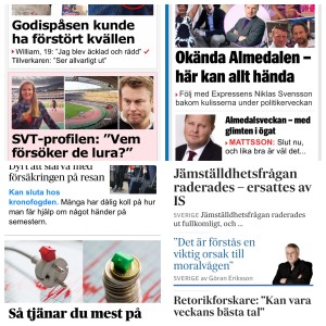 Skärmdumpar från tidningssajterna.